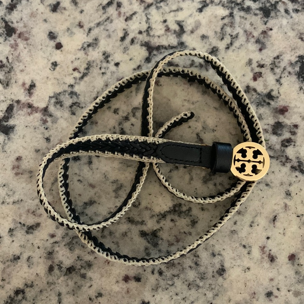 black & white with gold tory burch belt